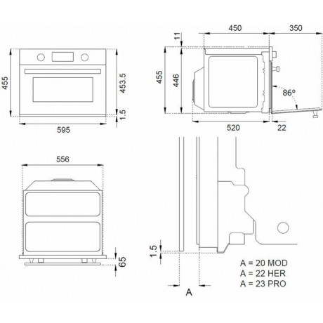 Bertazzoni F45 7 PRO MW T X Εντοιχιζόμενος Φούρνος 38lit και Μικροκυμάτων Inox