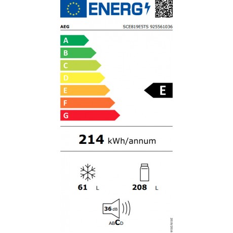 AEG SCE819E5TS Εντοιχιζόμενος Ψυγειοκαταψύκτης 269lt NoFrost Υ189.4xΠ56xΒ55εκ.
