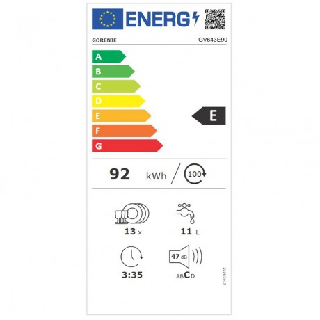 Gorenje GV643E90 Πλήρως Εντοιχιζόμενο Πλυντήριο Πιάτων για 16 Σερβίτσια Π59.8εκ.