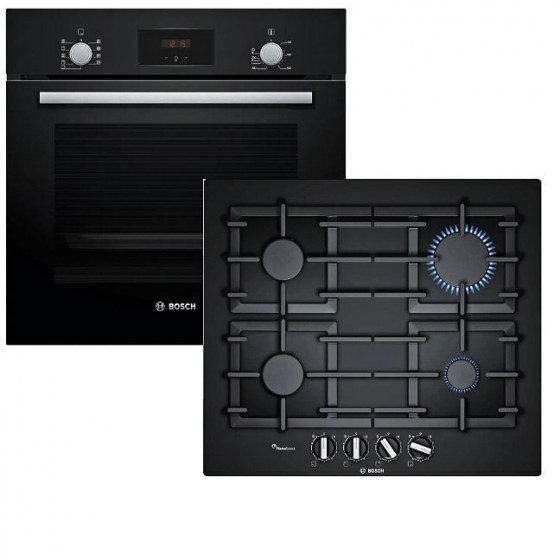 Bosch HBF134EB1 + PPP6A6B90 Σετ Εντοιχισμού με Εστίες Υγραερίου Μαύρο