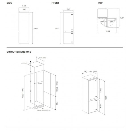 Bertazzoni REF70 4BBN PTC Εντοιχιζόμενος Ψυγειοκαταψύκτης NoFrost Υ193.7xΠ69xΒ55εκ
