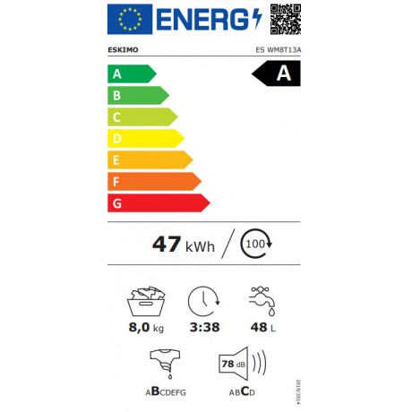 Eskimo ES WM8T13Α Πλυντήριο Ατμού  Άνω Φόρτωσης 8kg 1300 Στρ. Ενεργειακή Kλάση A