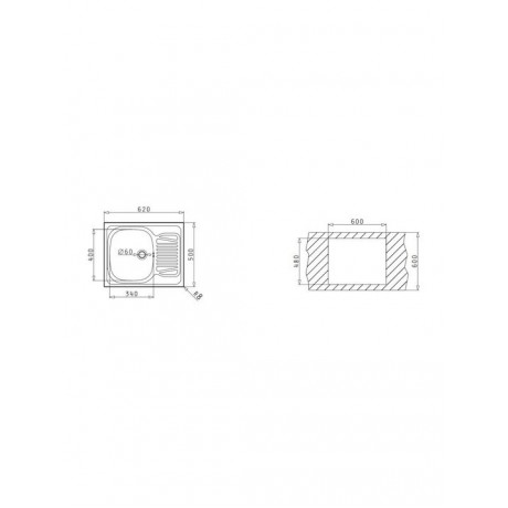 Pyramis Sparta 1B 1D Ένθετος Νεροχύτης 62x50cm Inox Σατινέ 100125201