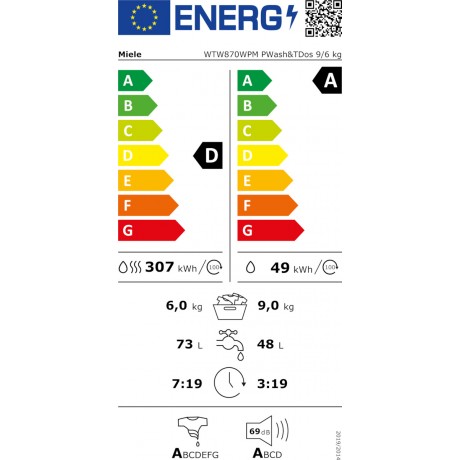 Miele WTW870WPM PWash & TDos Πλυντήριο-Στεγνωτήριο Ρούχων 9kg/6kg 1600 Στροφές με Wi-Fi