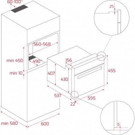 Teka HLC 8400 Φούρνος άνω Πάγκου 44lt χωρίς Εστίες Π59.5εκ. Stone Grey Glass