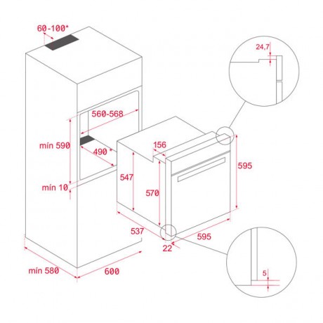 Teka HRB 6300 VN Φούρνος άνω Πάγκου 70lt χωρίς Εστίες Π59.5εκ.