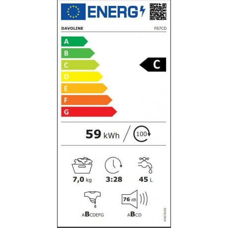 Davoline F07CD Πλυντήριο Ρούχων Inverter Ατμού 7kg 1200 Στροφών 