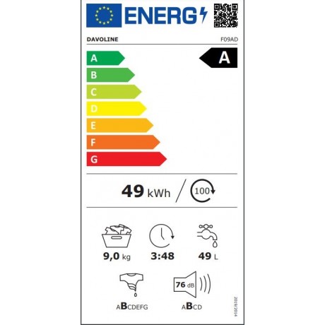 Davoline F09AD Πλυντήριο Ρούχων Inverter Ατμού 9kg 1400 Στροφών  