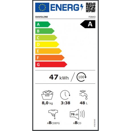 Davoline F08AD W Πλυντήριο Ρούχων Inverter Ατμού 8kg 1400 Στροφών 