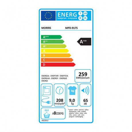 MORRIS MPD-9175 Στεγνωτήριο 9kg A++ με Αντλία Θερμότητας 