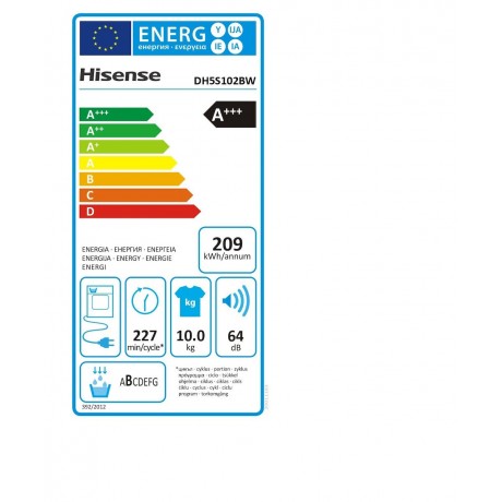 Hisense DH5S102BW Στεγνωτήριο 10kg A+++ με Αντλία Θερμότητας