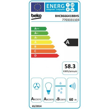 Beko BHCB66641BBHS  Απορροφητήρας 60cm Inox/Black 710m3/h Class A