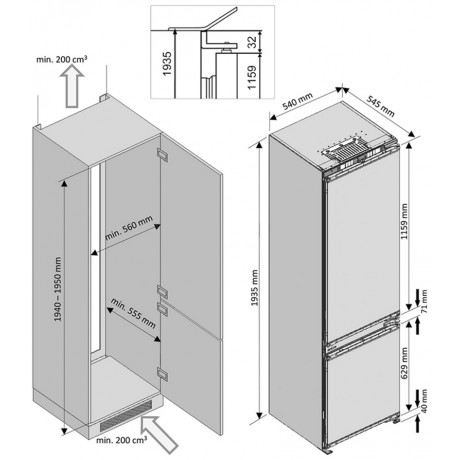 Beko BCNA306E4SN Εντοιχιζόμενος Ψυγειοκαταψύκτης 284lt NoFrost Υ193.5xΠ54xΒ54.5εκ.