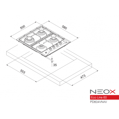 NEOX P604VNAVX GPL Εστία Υγραερίου με 4 Καυστήρες 60cm  Inox  PD604VNAV50XS0N01 