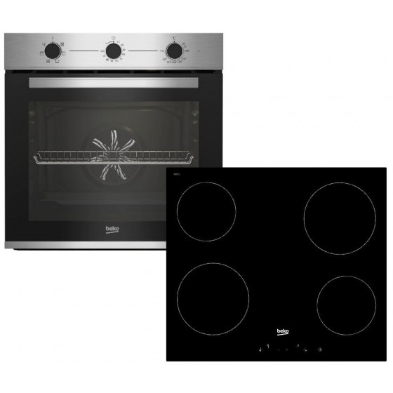 Beko BBIE12100XC + HIC64400E Φούρνος άνω Πάγκου 66lt με Κεραμικές Εστίες Π59.4εκ. Inox 