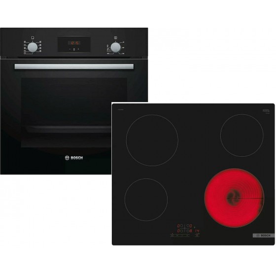 Bosch HBF134EB1 + PKE611BB2E Φούρνος άνω Πάγκου 66lt με Κεραμικές Εστίες Π59.4εκ. Μαύρος  