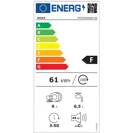 Midea MTD55S400W Πλυντήριο Πιάτων Επιτραπέζιο για 6 Σερβίτσια Π55εκ. Λευκό Wi-Fi