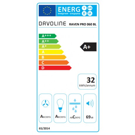Davoline Raven Pro Απορροφητήρας Καμινάδα 60cm Μαύρος 