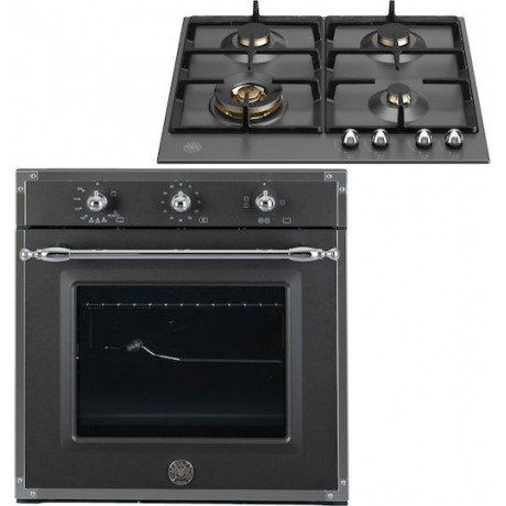 Bertazzoni F60 5 HER G K NE + P60 4L HER NE Φούρνος Υγραερίου άνω Πάγκου 57lt με Εστίες Υγραερίου Π59.5εκ. Μαύρος