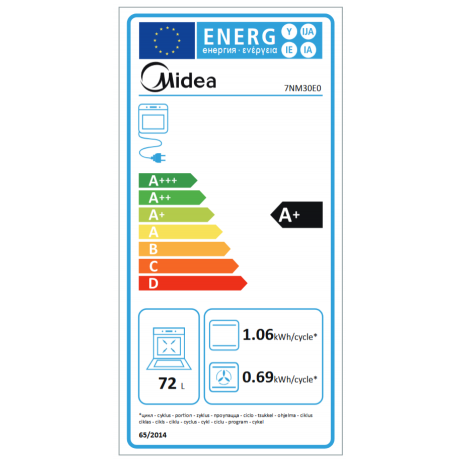 Midea 7NM30E0 Εντοιχιζόμενος Φούρνος 72lt Μαύρος A+