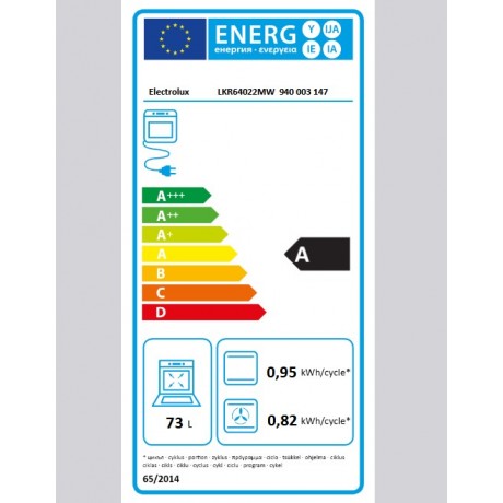 Electrolux LKR64022MW Κουζίνα 73lt με Κεραμικές Εστίες Π59.6εκ. Λευκή