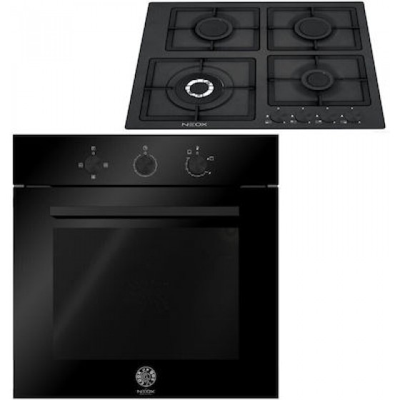 ΝΕΟΧ F66 4 COG G K BG + FQ60 4VT GLNL Εντοιχιζόμενος Φούρνος Υγραερίου με Εστίες Υγραερίου Μαύρο