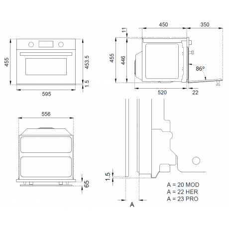 Bertazzoni F45 7 HER MW T NE Φούρνος Ηλεκτρικός και Μικροκυμάτων 38lt Μαύρο