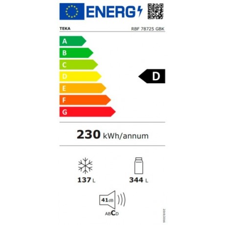 Teka RBF 78725 GBK Ψυγειοκαταψύκτης NoFrost Υ192xΠ70xΒ72.1εκ. Black Crystal  