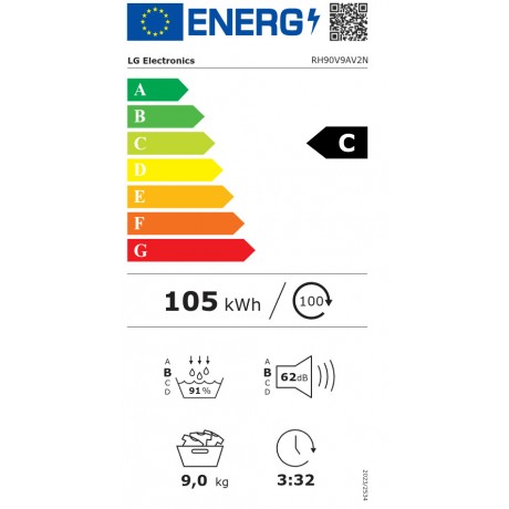 LG RH90V9AV2N Στεγνωτήριο 9kg A+++ με Αντλία Θερμότητας LG RH90V9AV2N Στεγνωτήριο 9kg A+++ με Αντλία Θερμότητας