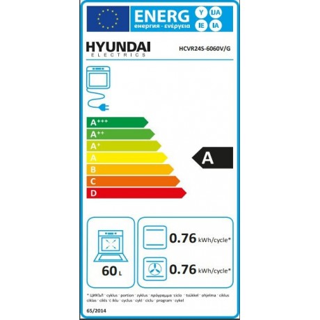 Hyundai HCVR24S-6060V/G Κουζίνα κεραμική, 60L, μηχανισμό σούβλας και ενεργειακή κλάση Α Hyundai HCVR24S-6060V/G Κουζίνα κεραμική, 60L, μηχανισμό σούβλας και ενεργειακή κλάση Α