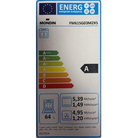 MONDIN FM61SG03M2XS  ΦΟΥΡΝΟΣ ΑΕΡΙΟΥ ΜΕ ΑΕΡΑ ΚΑΙ ΓΚΡΙΛ ΑΕΡΙΟΥ ΚΑΙ ΣΟΥΒΛΑ
