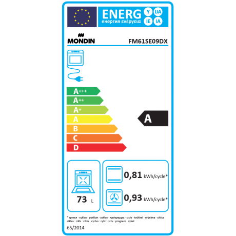 MONDIN FM61SE09DX 73lt Inox Φούρνος Εντοιχιζόμενος MONDIN FM61SE09DX 73lt Inox Φούρνος Εντοιχιζόμενος