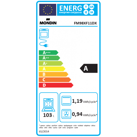 MONDIN FM98XF11DX 105lt Inox Φούρνος Εντοιχιζόμενος MONDIN FM98XF11DX 105lt Inox Φούρνος Εντοιχιζόμενος