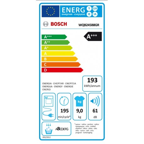 BOSCH WQB245B8GR Στεγνωτήριο με αντλία θερμότητας 9 kg BOSCH WQB245B8GR Στεγνωτήριο με αντλία θερμότητας 9 kg