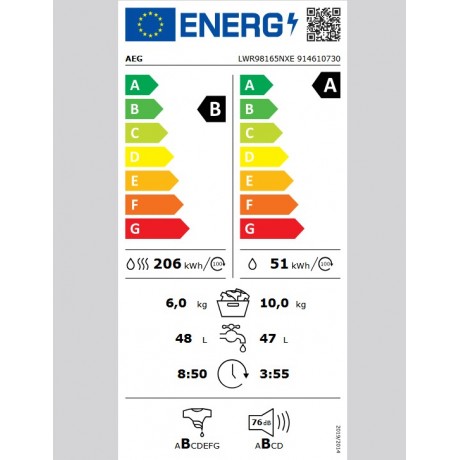AEG LWR98165NXE Πλυντήριο - Στεγνωτήριο 10Kg/6Kg Λευκό