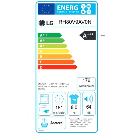 LG RH80V9AV0N Στεγνωτήριο Ρούχων 8kg A+++