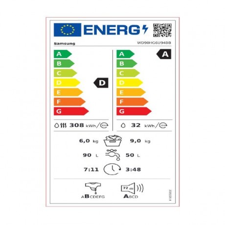 SAMSUNG WD90HG6U94BBU4 Πλυντήριο Στεγνωτήριο Ρούχων 9kg/6kg Ατμού 1400 Στροφές SAMSUNG WD90HG6U94BBU4 Πλυντήριο Στεγνωτήριο Ρούχων 9kg/6kg Ατμού 1400 Στροφές